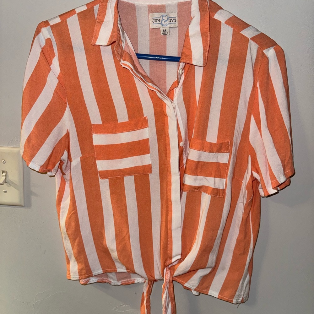 Jun & Ivy Orange and White Striped Button Down Shirt